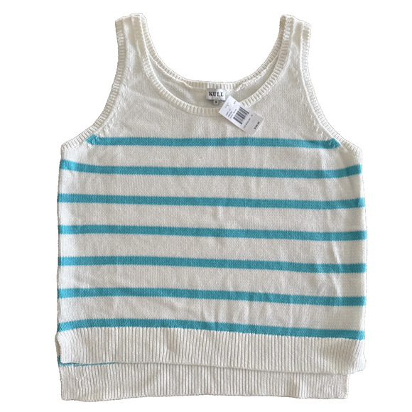 Kule The Gio Tank Top Women's M White/Aqua Scoop Neck Stripe Pullover - Picture 2 of 7